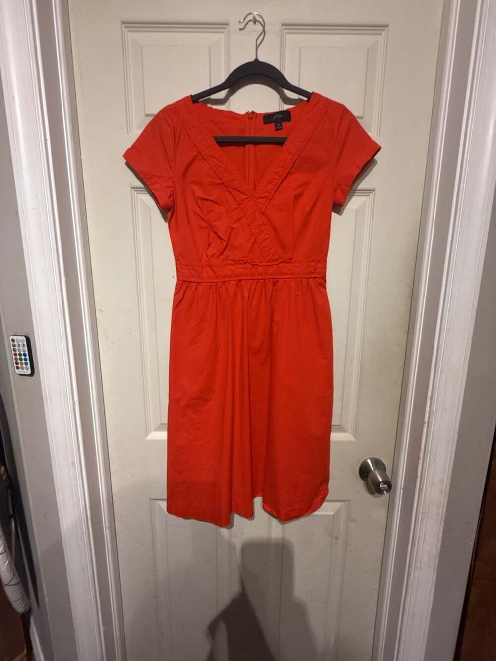J.Crew V-Neck Dress Size 0P Red Orange Short Sleeve Midi